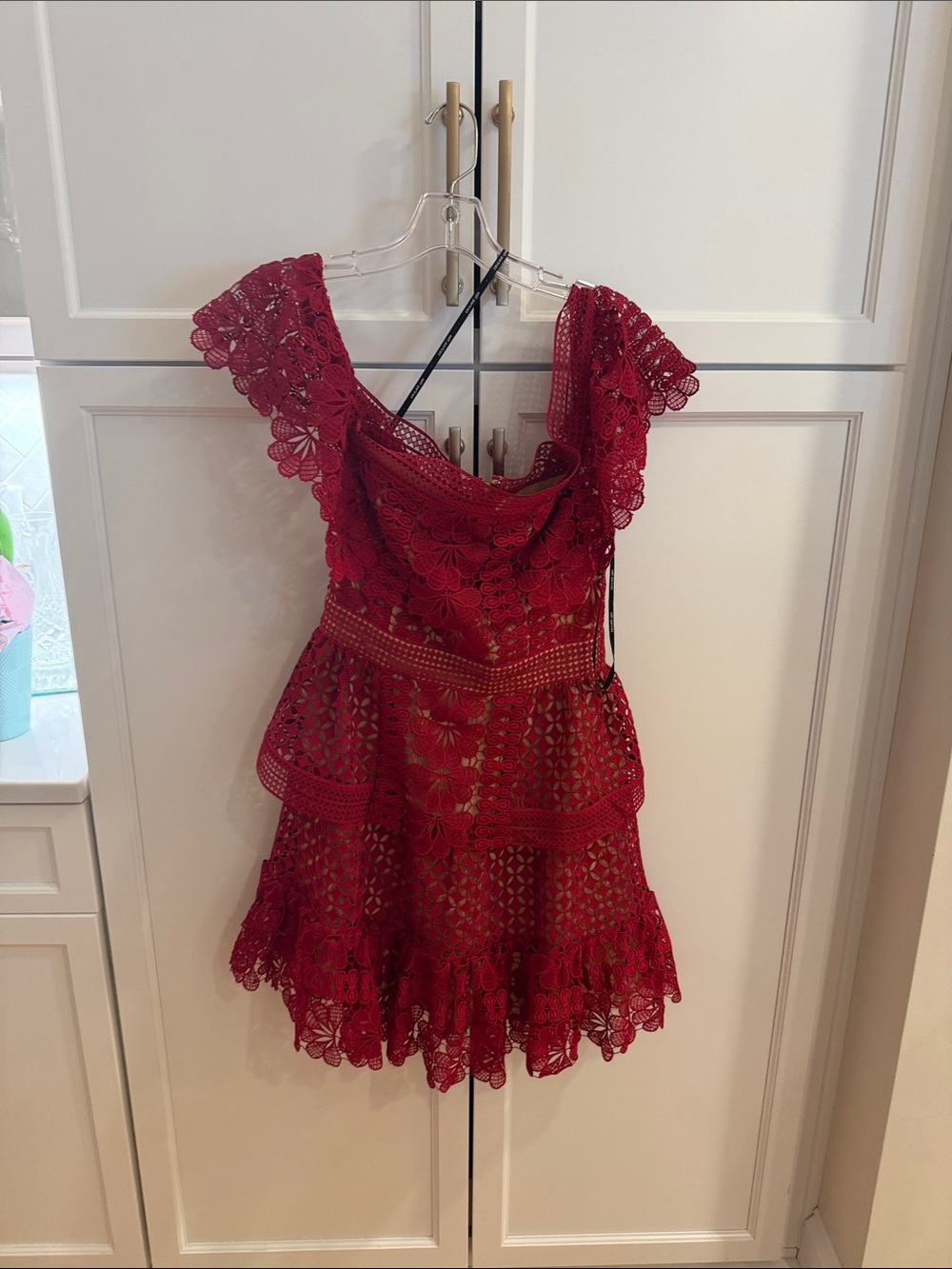 Self-Portrait Red Floral Lace Mini Dress